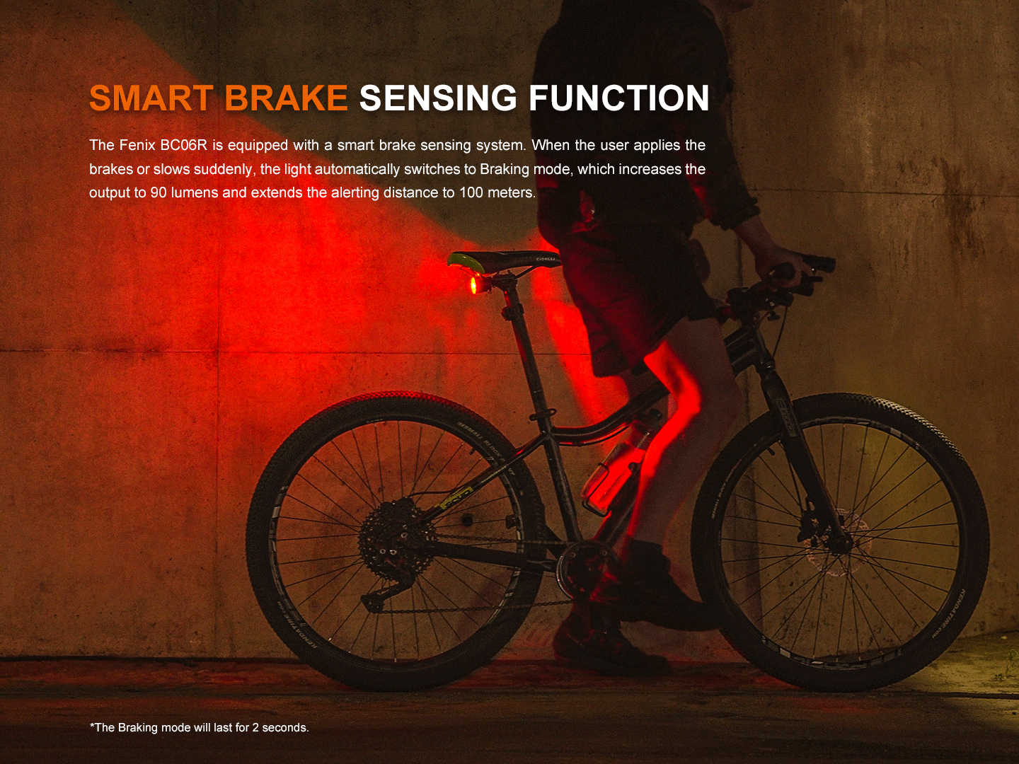 Fenix BC06R - Feu arrière de vélo à détection de freinage intelligent - 90 lumens - Revendeur Officiel Lampes FENIX depuis 2008 | Votre Boutique en ligne FENIX®