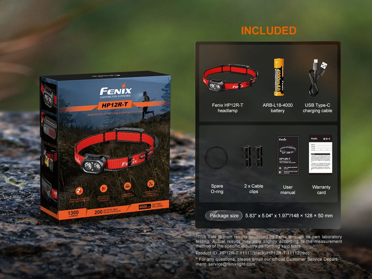Fenix HP12R-T - Lampe frontale de trail running - 1300 lumens - Rechargeable USB-C