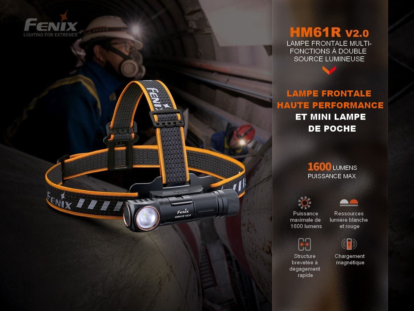 Fenix HM61R V2.0 - 1200 Lumens - Recharge magnétique - Multifonctions Revendeur Officiel Lampes FENIX depuis 2008 | Votre Boutique en ligne FENIX®