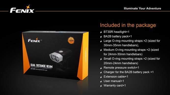 Fenix BT30R - 1800 Lumens - avec commande guidon et rechargeable - batterie incluse Site Officiel FENIX® - Votre boutique en ligne Fenix®