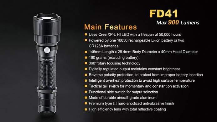 Fenix FD41 - Faisceau réglable - rotation 360° - 900 Lumens + Batterie 2600mAh USB incluse Site Officiel FENIX® - Votre boutique en ligne Fenix®