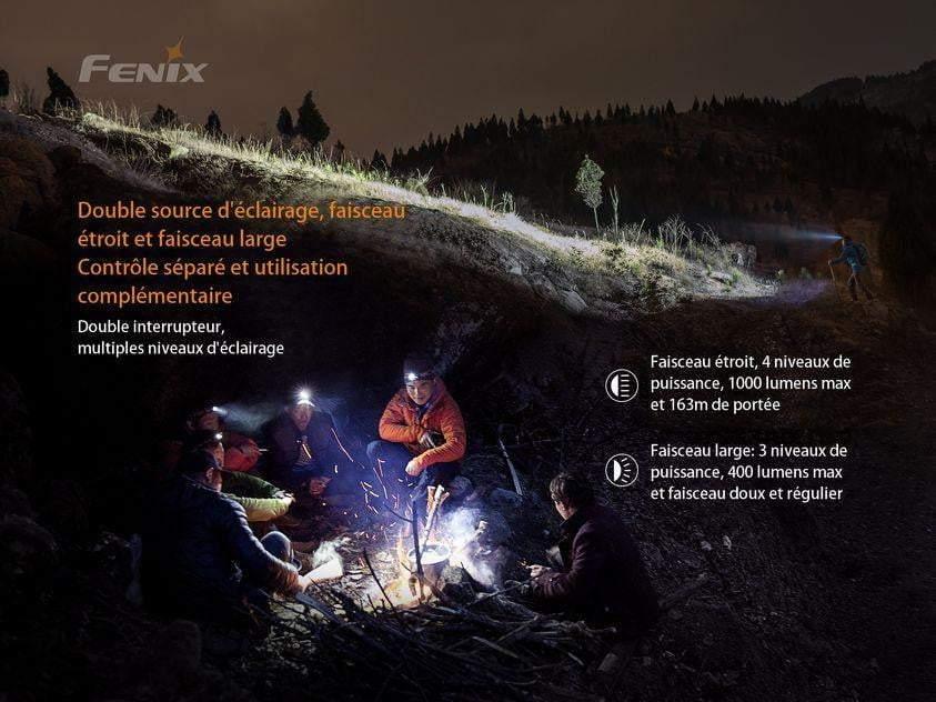 Fenix HM65R Frontale - double faisceau - 1400 lumens - rechargeable Site Officiel FENIX® - Votre boutique en ligne Fenix®