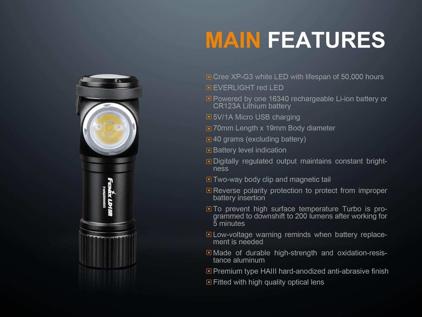 Fenix LD15R Lampe de poche LED Rechargeable à angle droit Site Officiel FENIX® - Votre boutique en ligne Fenix®