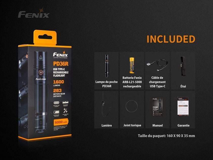 Fenix PD36R - 1600 lumens et 283 mètres de portée - autonomie 5000mAh avec batterie rechargeable USB incluse Site Officiel FENIX® - Votre boutique en ligne Fenix®