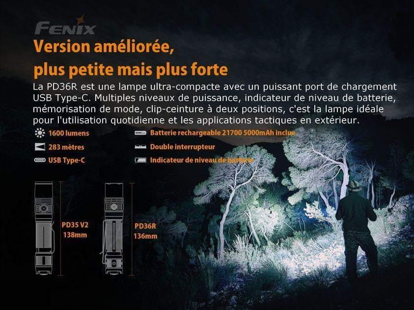 Fenix PD36R - 1600 lumens et 283 mètres de portée - autonomie 5000mAh avec batterie rechargeable USB incluse Site Officiel FENIX® - Votre boutique en ligne Fenix®