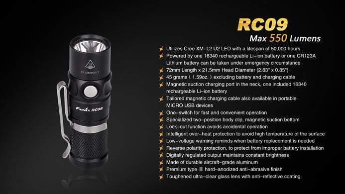 Fenix RC09 - 550 Lumens Rechargeable Site Officiel FENIX® - Votre boutique en ligne Fenix®