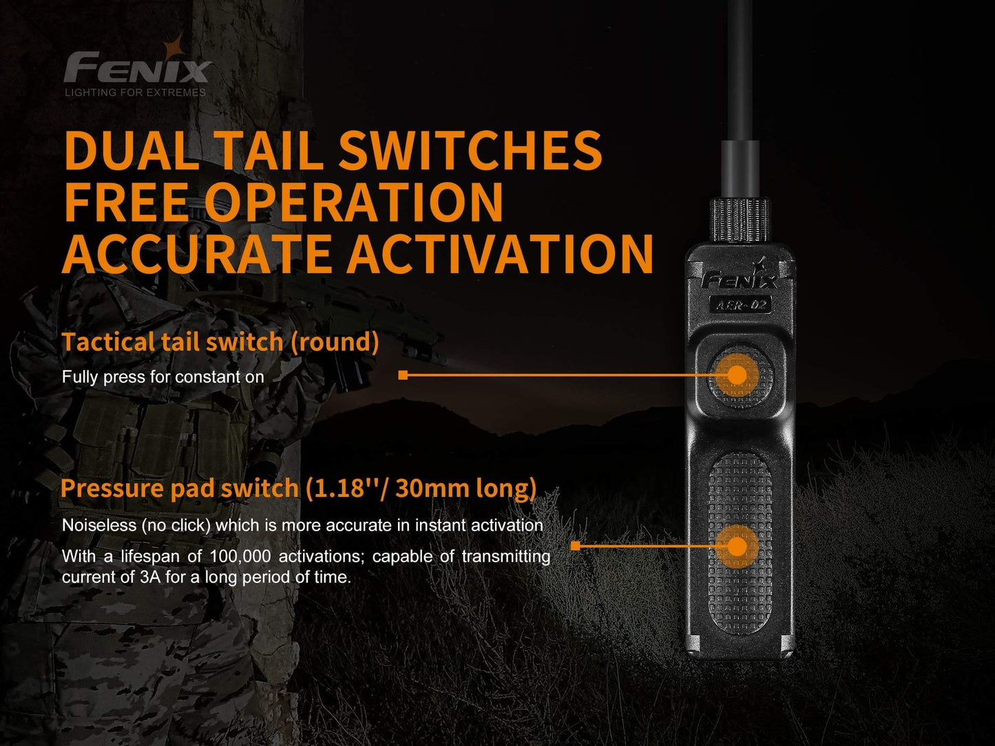 Interrupteur déporté AER-02 V2.0 - compatible Fenix TK15, TK22, TK15 UE, TK09, PD35V2.0, PD35 TAC, PD32, UC35, FD41, FD40 Site Officiel FENIX® - Votre boutique en ligne Fenix®