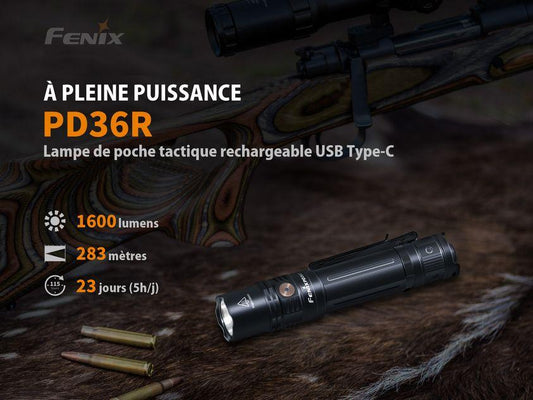 Lampe tactique Fenix PD36R rechargeable USB Type-C. - [shop_name]