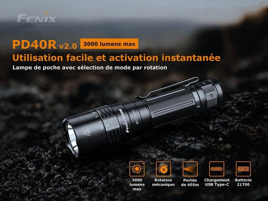 Lampe de poche polyvalente Fenix PD40R V2.0 avec tête rotative - [shop_name]
