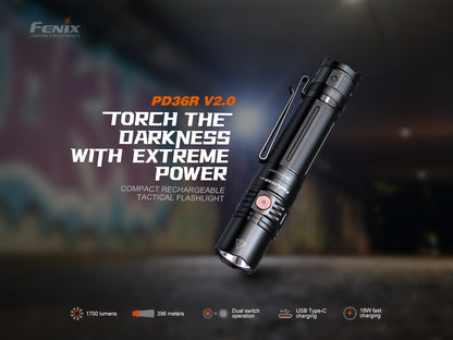 FENIX - PD36R V2.0 - Lampe de poche tactique rechargeable -1700 lumens - Revendeur Officiel Lampes FENIX depuis 2008 | Votre Boutique en ligne FENIX®