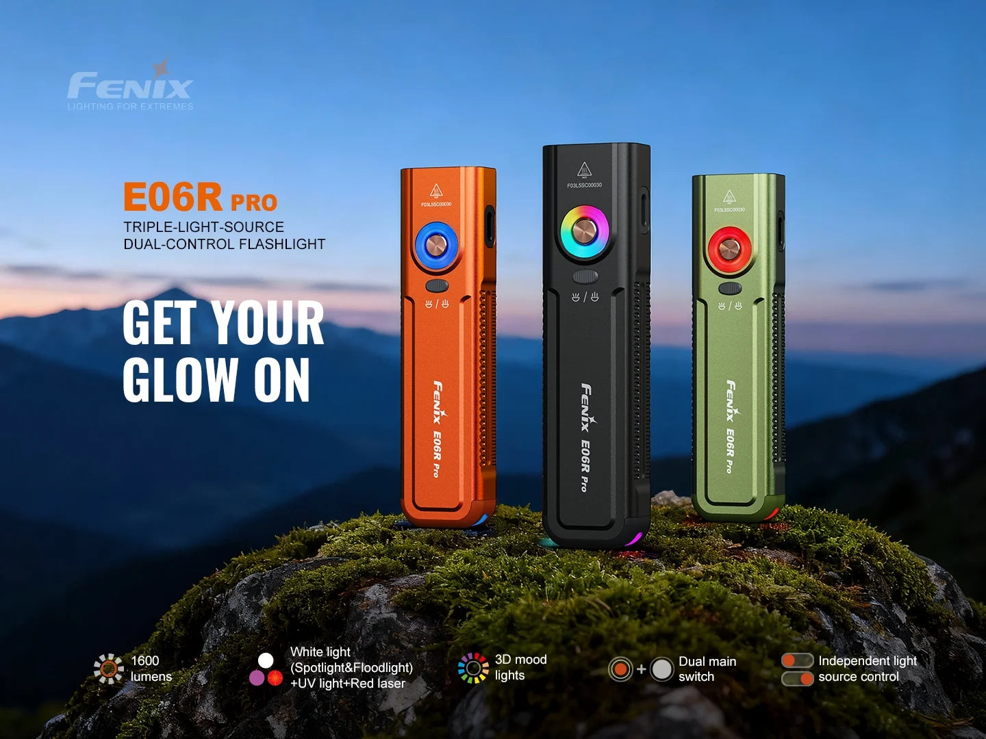 Fenix E06R Pro - Lampe torche à trois sources lumineuses et double interrupteur - 1600 lumens
