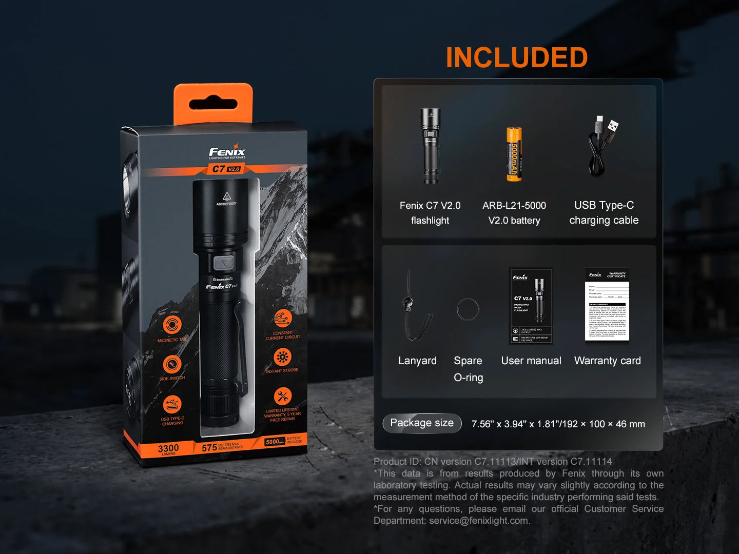 Fenix C7 V2.0 - Lampe de poche haute performance rechargeable - 3300 lumens