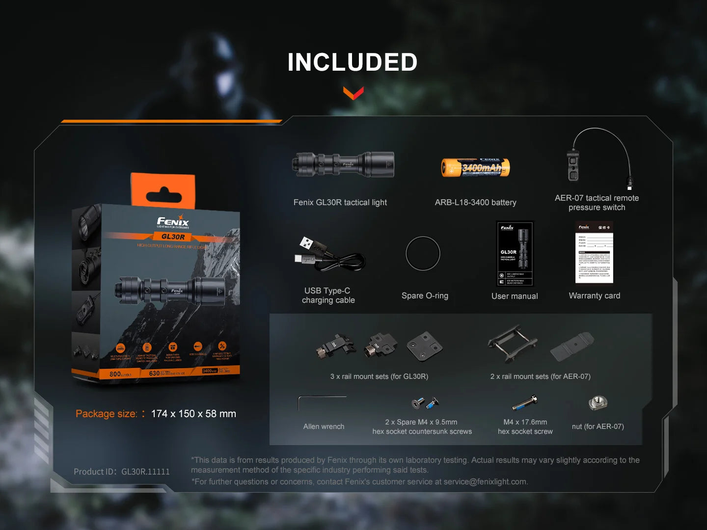 Fenix GL30R - Lampe pour fusil à longue portée et haute puissance - 800 lumens
