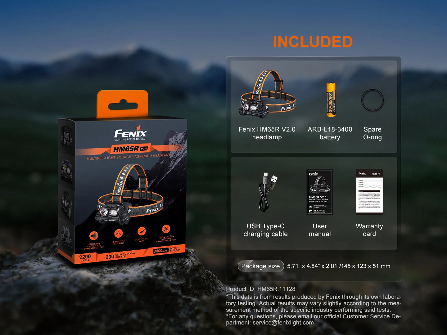 Fenix HM65R V2.0 - Lampe frontale double faisceau - 2200 lumens