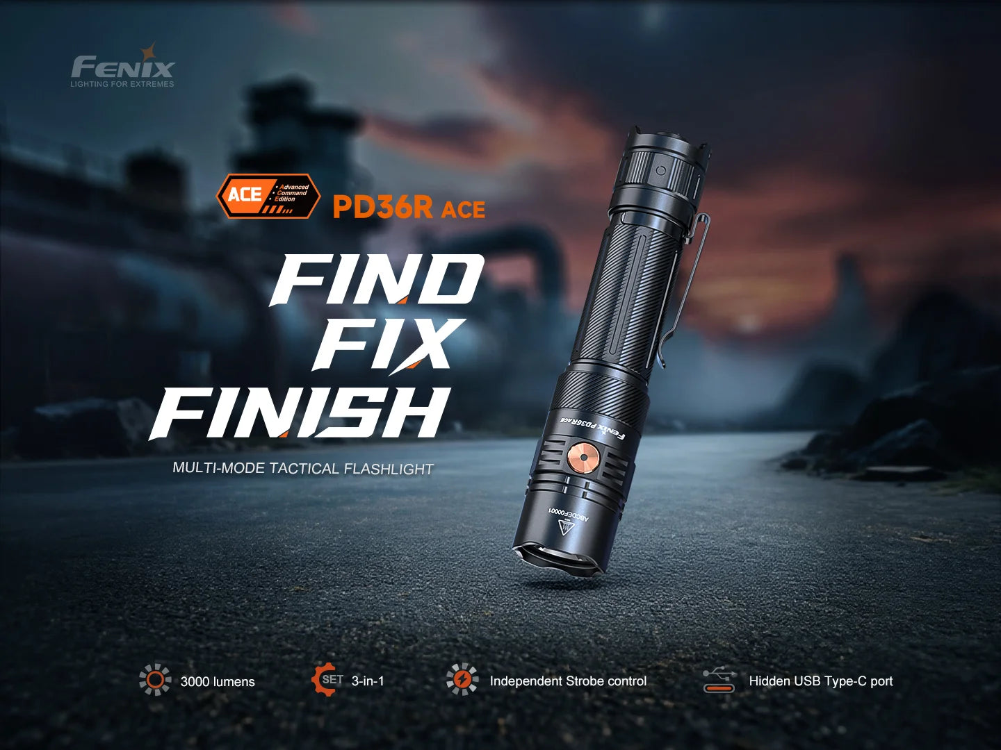 Fenix PD36R ACE Lampe torche tactique multimodes - 3000 lumens