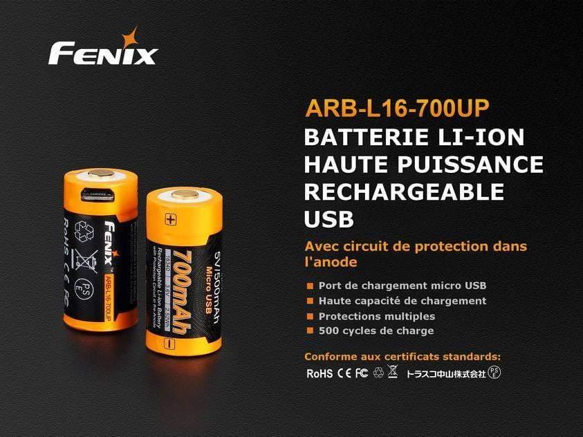 ARB-L16-700UP - Batterie 16340 Li-ion 700mAh Micro USB Site Officiel FENIX® - Votre boutique en ligne Fenix®