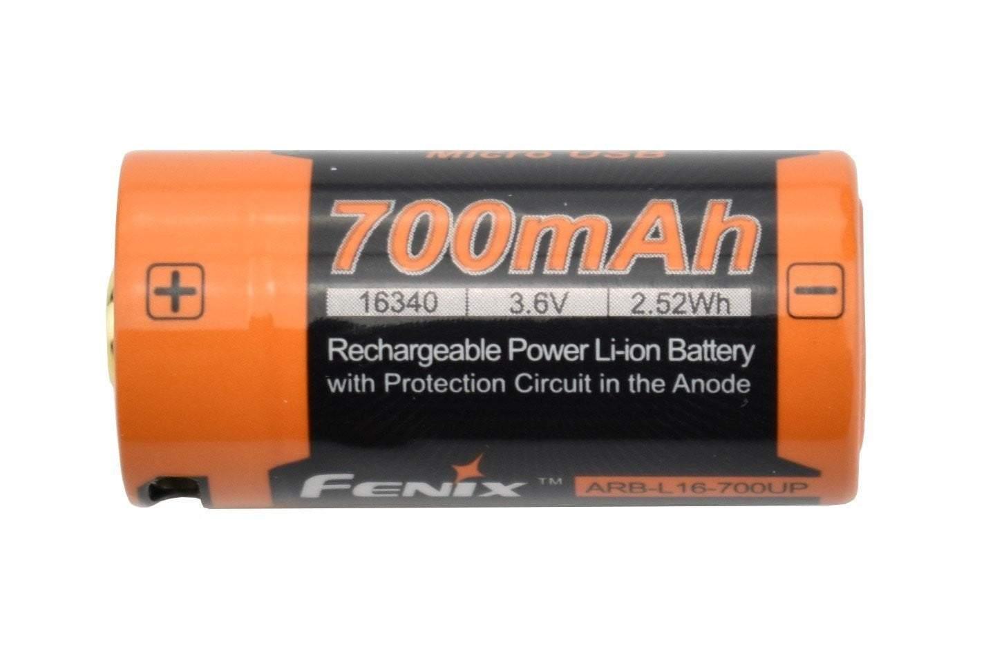 ARB-L16-700UP - Batterie 16340 Li-ion 700mAh Micro USB Site Officiel FENIX® - Votre boutique en ligne Fenix®