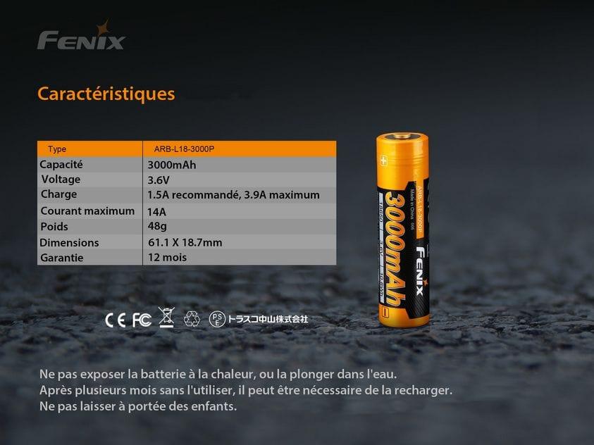 Fenix ARB-L18-3000P Batterie rechargeable 18650 3000mAh Revendeur Officiel Lampes FENIX depuis 2008 | Votre Boutique en ligne FENIX®