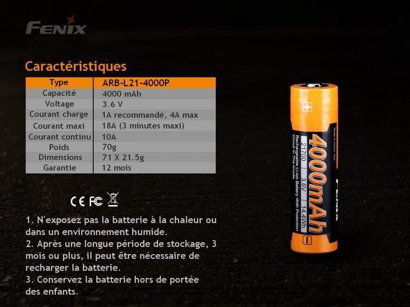 Fenix ARB-L21-4000P Batterie 21700 haute puissance Site Officiel FENIX® - Votre boutique en ligne Fenix®