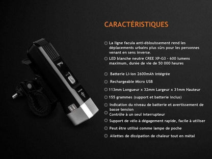 Fenix BC25R lampe de vélo 600 Lumens + technologie anti éblouissement piétons Site Officiel FENIX® - Votre boutique en ligne Fenix®