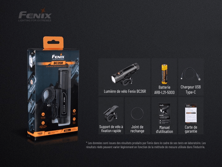 Fenix BC26R - Lampe de vélo rechargeable 1600 Lumens angle 100° Revendeur Officiel Lampes FENIX depuis 2008 | Votre Boutique en ligne FENIX®