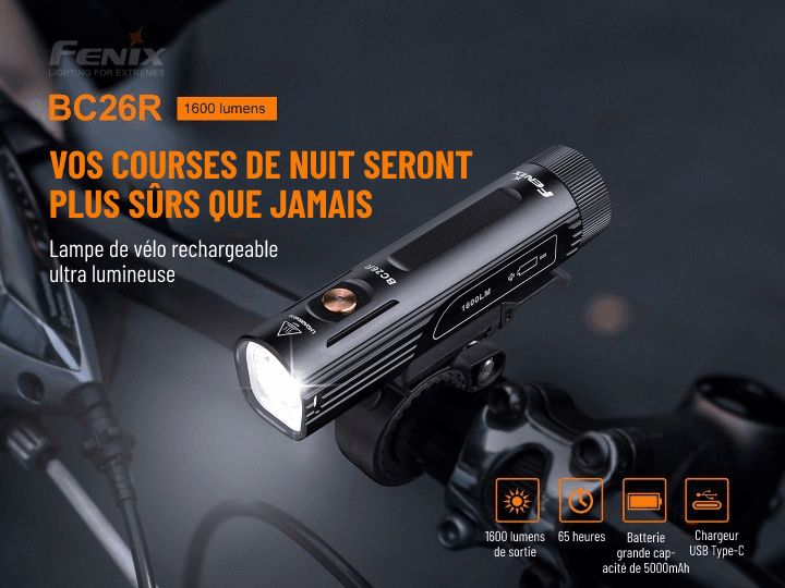 Fenix BC26R - Lampe de vélo rechargeable 1600 Lumens angle 100° – Revendeur  Officiel Lampes FENIX depuis 2008