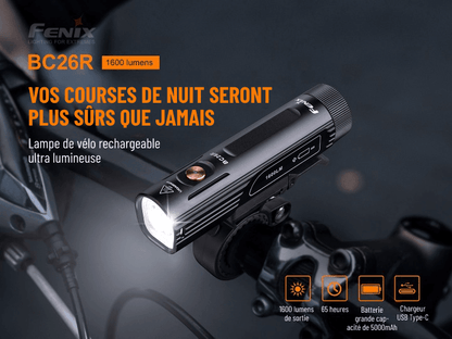 Fenix BC26R - Lampe de vélo rechargeable 1600 Lumens angle 100° Revendeur Officiel Lampes FENIX depuis 2008 | Votre Boutique en ligne FENIX®