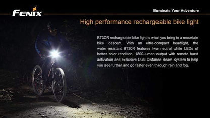 Fenix BT30R - 1800 Lumens - avec commande guidon et rechargeable - batterie incluse Site Officiel FENIX® - Votre boutique en ligne Fenix®
