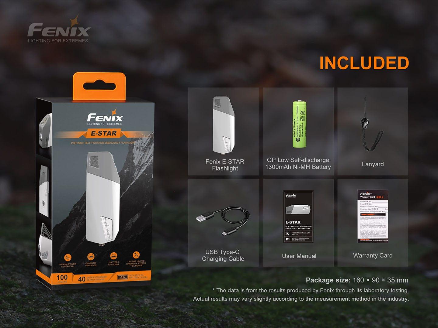 Fenix E-STAR - Lampe à main auto-alimentée d'urgence - 100 Lumens –  Revendeur Officiel Lampes FENIX depuis 2008