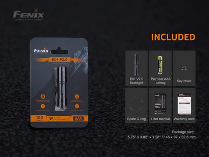 Fenix E01 V2.0 - 100 lumens - piles AAA - 35 mètres de portée Site Officiel FENIX® - Votre boutique en ligne Fenix®