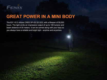 Fenix E01 V2.0 - 100 lumens - piles AAA - 35 mètres de portée Site Officiel FENIX® - Votre boutique en ligne Fenix®