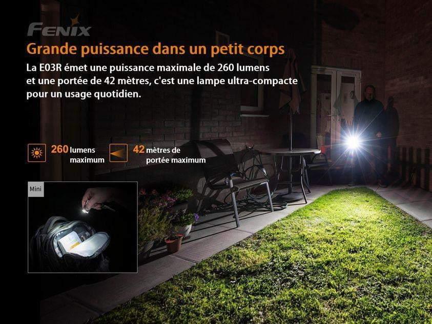 Fenix E03R - Lampe porte-clés en métal - 260 lumens Site Officiel FENIX® - Votre boutique en ligne Fenix®