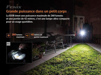 Fenix E03R - Lampe porte-clés en métal - 260 lumens Site Officiel FENIX® - Votre boutique en ligne Fenix®