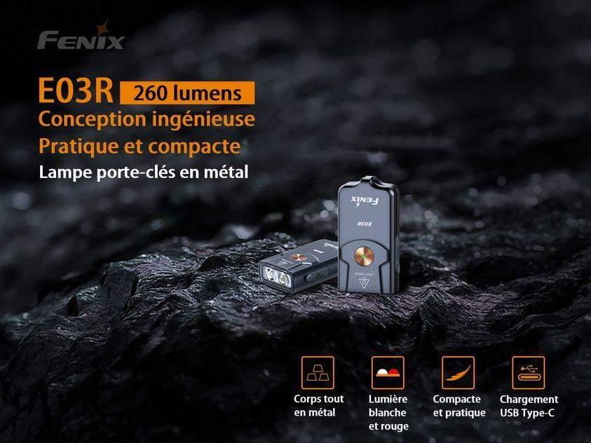 Fenix E03R - Lampe porte-clés en métal - 260 lumens Site Officiel FENIX® - Votre boutique en ligne Fenix®