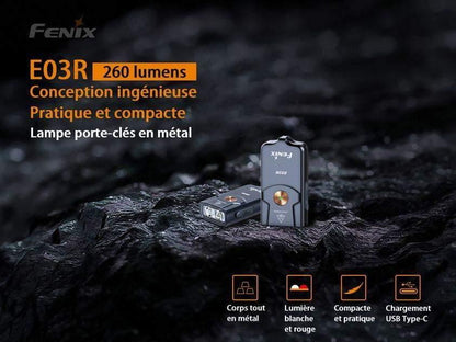 Fenix E03R - Lampe porte-clés en métal - 260 lumens Site Officiel FENIX® - Votre boutique en ligne Fenix®