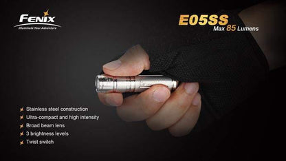 Fenix E05 - édition 2014 - 85 Lumens - Stainless Steel Site Officiel FENIX® - Votre boutique en ligne Fenix®
