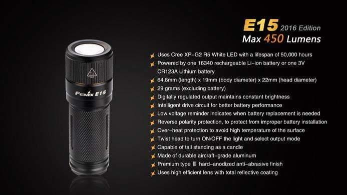 Fenix E15 - 450 Lumens - édition 2016 Site Officiel FENIX® - Votre boutique en ligne Fenix®
