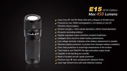 Fenix E15 - 450 Lumens - édition 2016 Site Officiel FENIX® - Votre boutique en ligne Fenix®