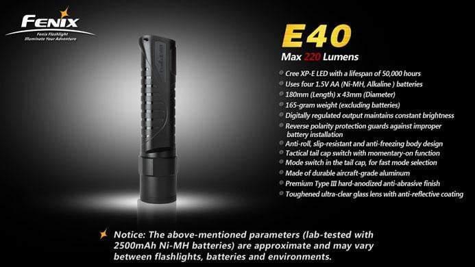 Fenix E40 - CREE XP-E R4 - 220 Lumens Site Officiel FENIX® - Votre boutique en ligne Fenix®