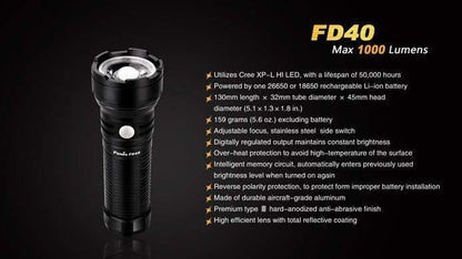 Fenix FD40 - Faisceau réglable - 1000 Lumens Site Officiel FENIX® - Votre boutique en ligne Fenix®