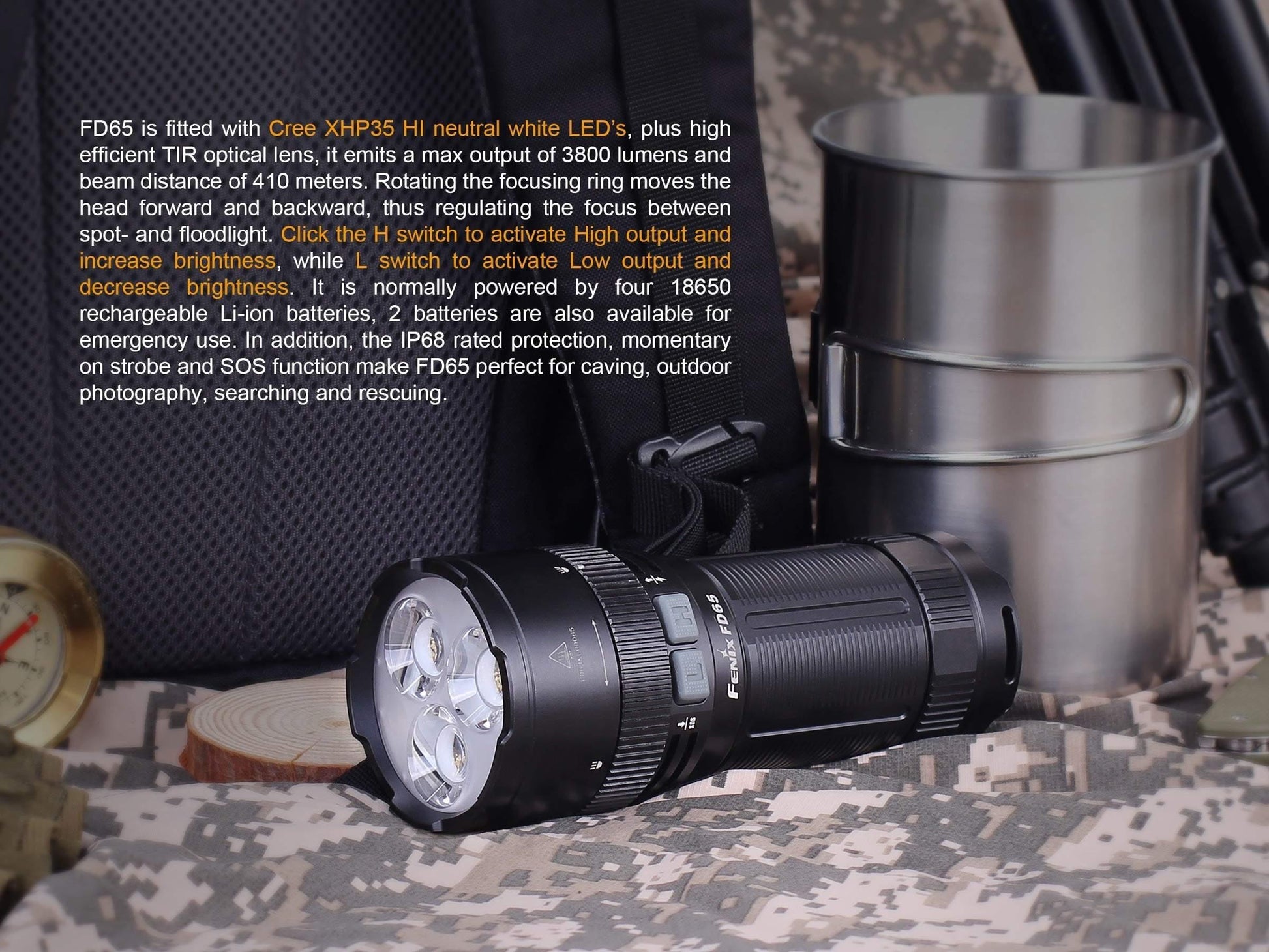 Fenix FD65 - 3800 Lumens - focale - 410 mètres Site Officiel FENIX® - Votre boutique en ligne Fenix®