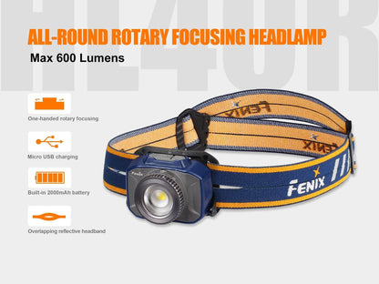 Fenix HL40R - lampe frontale rechargeable focusable - 600 lumens Site Officiel FENIX® - Votre boutique en ligne Fenix®