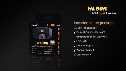 Fenix HL60R Désert - 950 Lumens - lampe Frontale rechargeable USB avec pile Site Officiel FENIX® - Votre boutique en ligne Fenix®