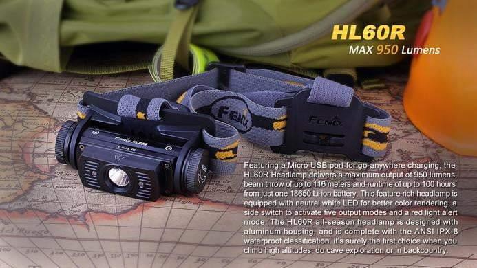 Fenix HL60R Désert - 950 Lumens - lampe Frontale rechargeable USB avec pile Site Officiel FENIX® - Votre boutique en ligne Fenix®