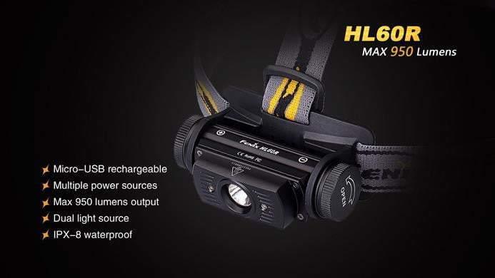 Fenix HL60R Désert - 950 Lumens - lampe Frontale rechargeable USB avec pile Site Officiel FENIX® - Votre boutique en ligne Fenix®