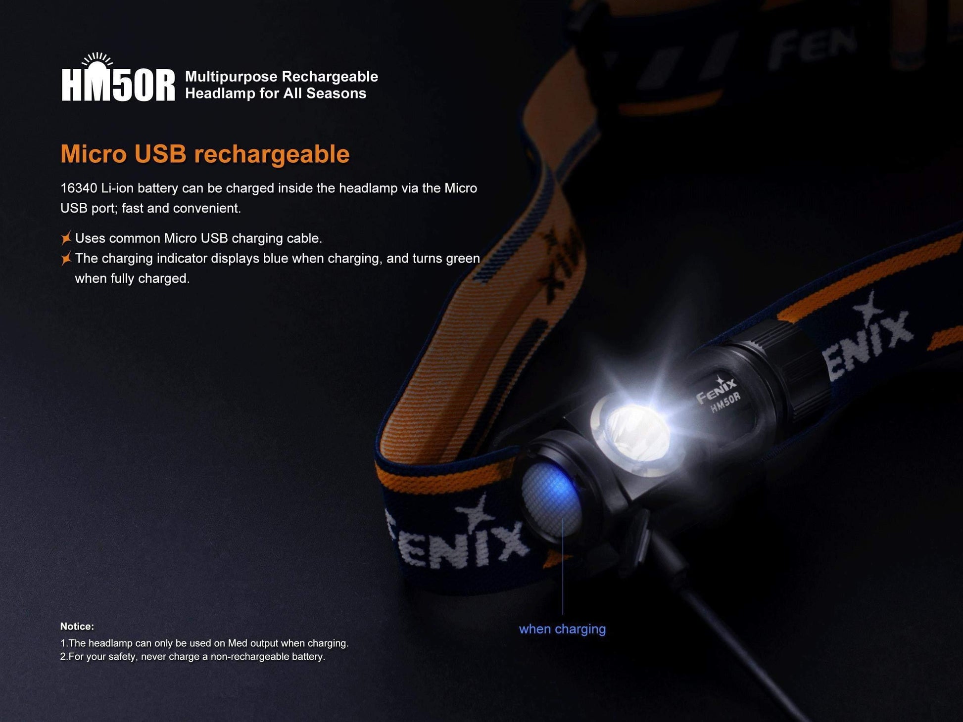 Fenix HM50R - frontale polyvalente rechargeable - 500 Lumens avec batterie Site Officiel FENIX® - Votre boutique en ligne Fenix®