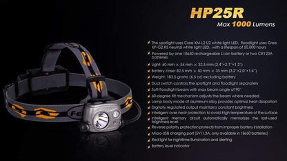 Fenix HP25R rechargeable - 1000 Lumens + batterie incluse Site Officiel FENIX® - Votre boutique en ligne Fenix®