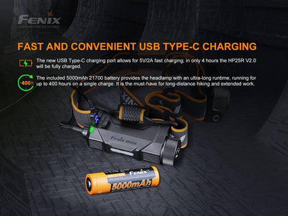 Fenix HP25R V2.0 - 1600 lumens rechargeable - pack complet Site Officiel FENIX® - Votre boutique en ligne Fenix®