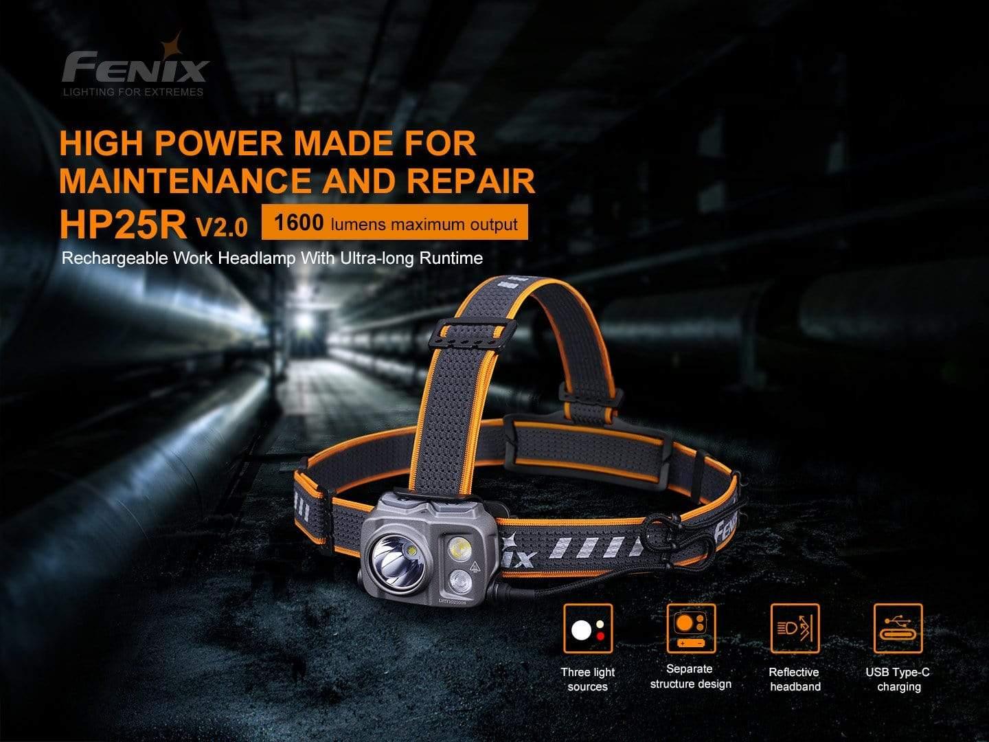 Fenix HP25R V2.0 - 1600 lumens rechargeable - pack complet Site Officiel FENIX® - Votre boutique en ligne Fenix®