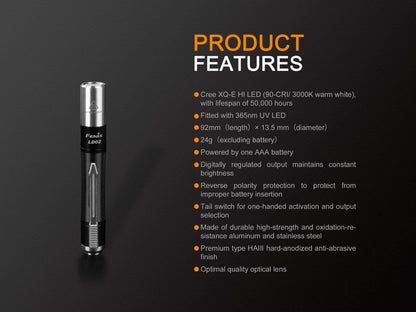 Fenix LD02 V2.0 lampe stylo et lampe UV + pile inclus Site Officiel FENIX® - Votre boutique en ligne Fenix®